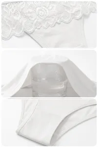 Detailed view of breathable cotton women lace mid-waist briefs seamless underwear.