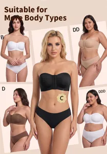 Strapless front-buckle push-up bra suitable for various body types and cup sizes, anti-slip.