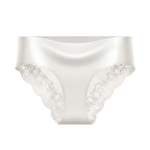 Bragas de satén blanco para mujer con talle alto y diseño de encaje transpirable vista principal.