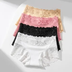 Women lace low waist panties breathable cotton crotch comfortable underwear set 4pcs