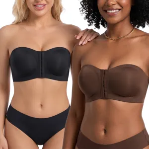 Seamless strapless push up bra set front closure anti slip underwear for women main display