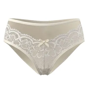 Hüfthohe sexy Damen-Spitzenhöschen mit Spitze, atmungsaktiver Baumwollzwickel, nahtlos.