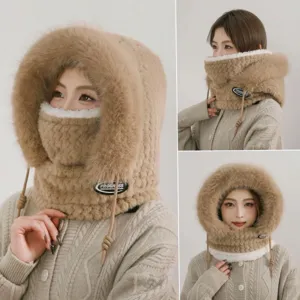 Winter warme gefütterte Kapuze Schal Sturmhaube khaki thermisch winddicht Reitmütze