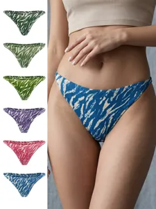 Women sexy bikini bottom abstract print thong underwear detail view multi-color variants