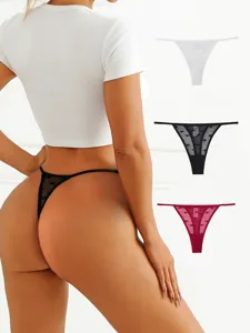 Tanga sexy de encaje transparente con corazón para mujer multipack ropa interior