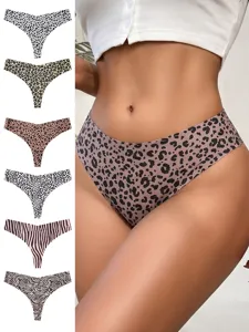 Seamless low-waist thong featuring stylish leopard and zebra print designs for ultimate daily comfort.