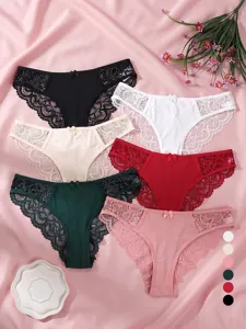 Sexy women lace panties breathable cotton crotch solid color panties multipack set daily