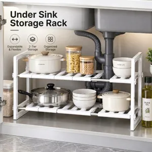 Uitschuifbare Wastafel Organizer Meerlaags Roestvrij Staal Plastic Keukenrek Verstelbare Plank Voor Potten Pannen Kast Organizer