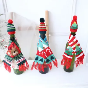 Weihnachten Wein Flasche Abdeckung Strickmütze und Schal Set Urlaub Party Dekoration