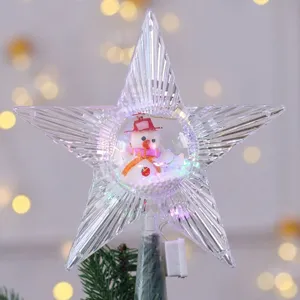 Weihnachtsbaumspitze Stern mit Schneemann Figur und LED Licht fur festliche Dekoration.