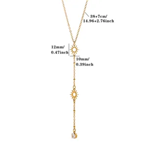 Goldene Y-förmige Sonnen-Halskette für Damen, minimalistische Kette mit funkelndem Zirkon.