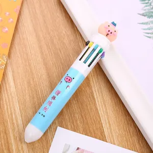 Simpatica penna a sfera a 10 colori con maialino creativo per studenti, cancelleria.