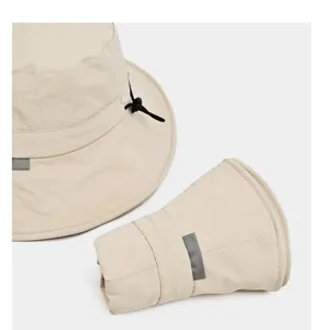 Women summer UV protection outdoor quick drying bucket hat detail view with wind cord