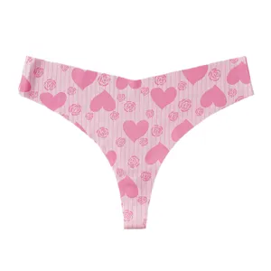 Damen Sexy Nahtloser Tief Sitzender Tanga Digitaler Herz-Print Atmungsaktive Weiche Unterwäsche Modische Lingerie