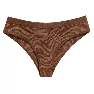 Nahtlose Damen-Tiefschritt-Slip, brauner Rippbund, bequeme Yoga-Unterwäsche für Sport.