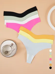 Women solid color seamless low-waist thong breathable minimalist daily underwear multipack.