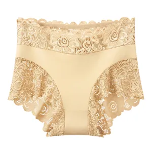 Women's high waist lace briefs skin tone breathable comfortable seamless underwear main