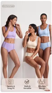 Seamless sports bra and underwear set wireless comfort fitness activewear padded daily wear