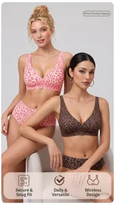 Naadloze bh en slip set met luipaardprint detailweergave, comfortabel damesondergoed.