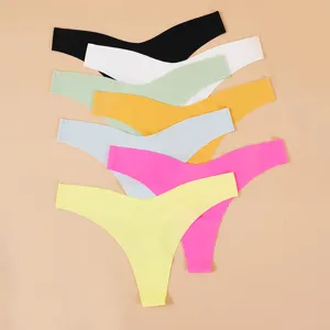 Women's Seamless Low Rise Thong Solid Color Minimalist Breathable Nylon Underwear Sexy Stretch Everyday Panties