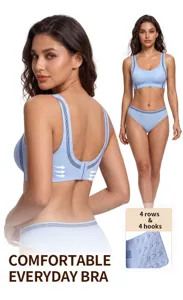 Seamless sports bra and underwear set, wireless padded fitness vest with 4 rows 4 hooks.