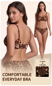 Women sexy leopard print wireless bra and underwear set comfortable everyday lingerie.