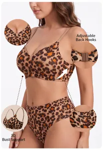 Leopard seamless wireless bra set with 3D bust support and comfortable adjustable hooks.