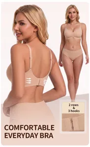 Comfortable everyday bra seamless nude underwear set with adjustable straps and 3 hooks.