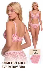 Dames naadloze beugelloze luipaardprint bh en slip set, comfortabele dagelijkse kleding.