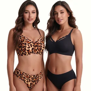 Women seamless bra and panty set wireless comfort push up underwear two pieces set