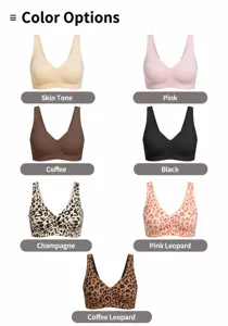 Seamless deep V jelly bra with leopard print, wireless full cup plus size underwear.