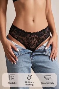 Close-up detail of women's seamless lace briefs, breathable and skin-friendly style.