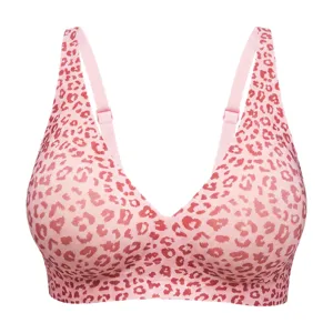 Dames naadloze beugelloze luipaardprint bh comfortabele voorgevormde cups roze lingerie