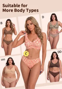 Plus size seamless wireless bra, leopard print deep V push up bralette for women