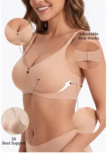 Seamless wireless bra for women, comfortable nude push up plunge jelly bra with 3d support.