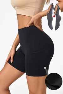 Pantalones cortos moldeadores de cintura alta para mujer negros deportivos sin costuras.
