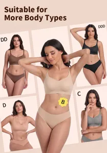 Seamless wireless jelly bra set for women, soft comfort deep V underwear, adjustable straps.