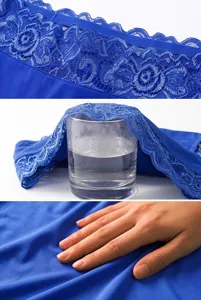 Detailed view of royal blue lace womens briefs, breathable and soft mid-waist underwear.