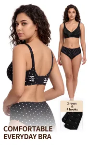 Plus size polka dot bra and panties set with supportive design and comfortable fit for everyday wear.