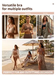Comfortable seamless wireless bra with adjustable straps, deep V-neck design for daily wear.
