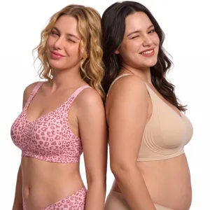 Women seamless leopard print bra wireless push up comfortable everyday underwear set