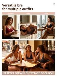 Detailed view of comfortable seamless bra in daily lifestyle scenes, soft support and breathable.