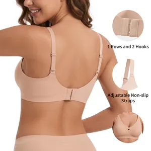 Women Seamless Wireless Jelly Bra Soft Comfortable Breathable Push Up V Neck Adjustable Strap Underwear