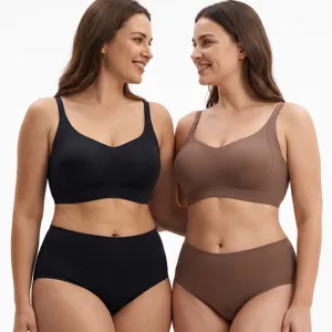 Wireless jelly bra set for women, soft deep V comfortable underwear with adjustable straps.
