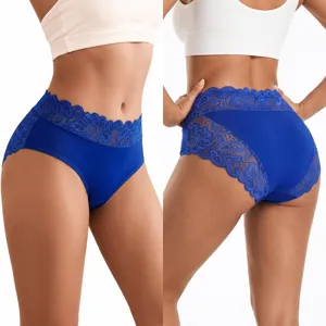 Women's Sexy Lace Mid Waist Briefs Breathable Seamless Comfortable Nylon Panties Ladies Daily Underwear