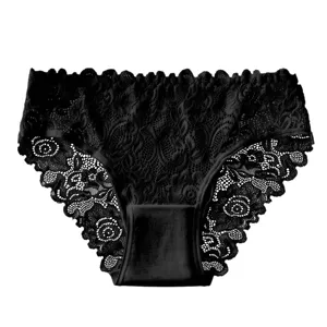 Women seamless lace briefs mid-waist breathable underwear sexy black panties main product view