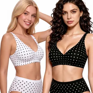 Women polka dot bra set comfortable seamless underwear wirefree push up lingerie 2pcs