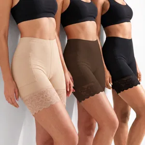 Pantaloncini Snellenti Vita Alta Senza Cuciture Contenitivi Nylon Bordo Pizzo Tasche Laterali Push Up Glutei Intimo Modellante Donna Sport Casual