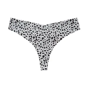 Seamless ice silk thong underwear for women, featuring a trendy cow print and low-waist design.