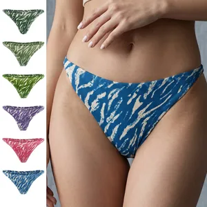 Women Sexy Zebra Print Thong Seamless Ice Silk Panties Lace Patchwork Low Waist T-Back Underwear For Women Lady